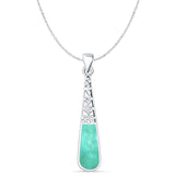 Pear Turquoise Filigree Pendant Oxidized Cable Chain Necklace 925 Sterling Silver