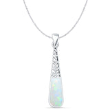 Pear Lab Created White Opal Filigree Pendant Oxidized Cable Chain Necklace 925 Sterling Silver