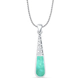 Pear Turquoise Filigree Pendant Oxidized Rope Chain Necklace 925 Sterling Silver