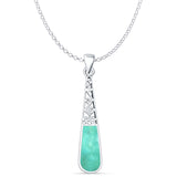 Pear Turquoise Filigree Pendant Oxidized Rolo Chain Necklace 925 Sterling Silver