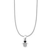 Round Black Onyx Hand Of Hamsa Pendant Snake Chain Necklace 925 Sterling Silver