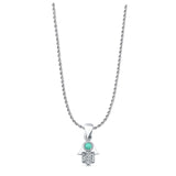 Round Turquoise Hand Of Hamsa Pendant Rope Chain Necklace 925 Sterling Silver