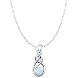 Round Lab Created White Opal Oxidized Celtic Style Pendant Rolo Chain Necklace 925 Sterling Silver