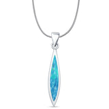 Marquise Lab Created Blue Opal Oxidized Oblong Pendant Snake Chain Necklace 925 Sterling Silver