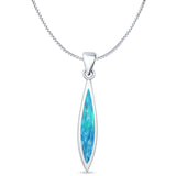 Marquise Lab Created Blue Opal Oxidized Oblong Pendant Box Chain Necklace 925 Sterling Silver