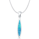 Marquise Lab Created Blue Opal Oxidized Oblong Pendant Bead Chain Necklace 925 Sterling Silver
