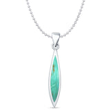 Marquise Turquoise Oxidized Oblong Pendant Bead Chain Necklace 925 Sterling Silver