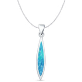 Marquise Lab Created Blue Opal Oxidized Oblong Pendant Cable Chain Necklace 925 Sterling Silver