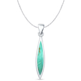 Marquise Turquoise Oxidized Oblong Pendant Cable Chain Necklace 925 Sterling Silver