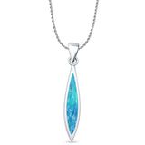 Marquise Lab Created Blue Opal Oxidized Oblong Pendant Rope Chain Necklace 925 Sterling Silver