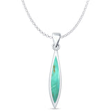 Marquise Turquoise Oxidized Oblong Pendant Rolo Chain Necklace 925 Sterling Silver
