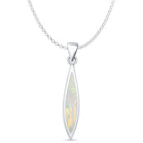 Marquise Lab Created White Opal Oxidized Oblong Pendant Rolo Chain Necklace 925 Sterling Silver
