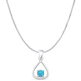 Round Lab Created Blue Opal Oxidized Teardrop Pendant Box Chain Necklace 925 Sterling Silver