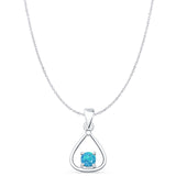 Round Lab Created Blue Opal Oxidized Teardrop Pendant Cable Chain Necklace 925 Sterling Silver