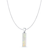 Rectangle Lab Created White Opal Oxidized Solitaire Pendant Cable Chain Necklace 925 Sterling Silver