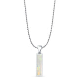 Rectangle Lab Created White Opal Oxidized Solitaire Pendant Rope Chain Necklace 925 Sterling Silver