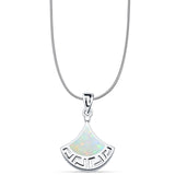 Lab Created White Opal Greek Key Pendant Snake Chain Necklace 925 Sterling Silver