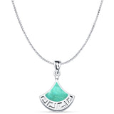 Turquoise Greek Key Pendant Box Chain Necklace 925 Sterling Silver