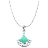 Turquoise Greek Key Pendant Bead Chain Necklace 925 Sterling Silver