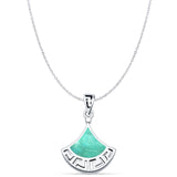 Turquoise Greek Key Pendant Cable Chain Necklace 925 Sterling Silver