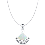 Lab Created White Opal Greek Key Pendant Cable Chain Necklace 925 Sterling Silver