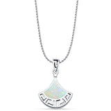 Lab Created White Opal Greek Key Pendant Rope Chain Necklace 925 Sterling Silver