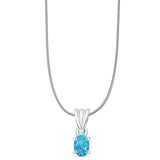 Petite Oval Lab Created Blue Opal Pendant Oxidized Snake Chain Necklace 925 Sterling Silver