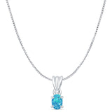 Petite Oval Lab Created Blue Opal Pendant Oxidized Box Chain Necklace 925 Sterling Silver