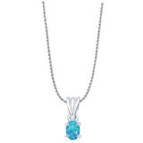 Petite Oval Lab Created Blue Opal Pendant Oxidized Rope Chain Necklace 925 Sterling Silver