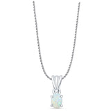 Petite Oval Lab Created White Opal Pendant Oxidized Rope Chain Necklace 925 Sterling Silver
