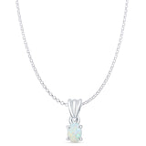 Petite Oval Lab Created White Opal Pendant Oxidized Rolo Chain Necklace 925 Sterling Silver