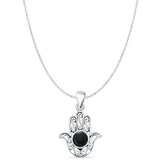 Black Onyx Hand Of Hamsa Pendant Cable Chain Necklace Oxidized 925 Sterling Silver