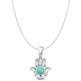Turquoise Hand Of Hamsa Pendant Cable Chain Necklace Oxidized 925 Sterling Silver