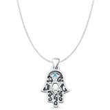Lab Created Blue Opal Hamsa & Star Of David Pendant Cable Chain Necklace Oxidized 925 Sterling Silver