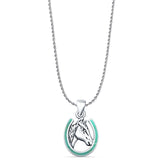 Turquoise Horse & Horseshoe Pendant Rope Chain Necklace Oxidized 925 Sterling Silver