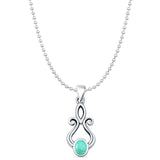 Oval Turquoise Filigree Pendant Bead Chain Necklace Oxidized 925 Sterling Silver