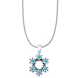 Round Lab Created Blue Opal Stars Pendant Snake Chain Necklace Oxidized 925 Sterling Silver
