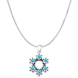 Round Lab Created Blue Opal Stars Pendant Box Chain Necklace Oxidized 925 Sterling Silver
