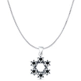 Round Black Onyx Stars Pendant Box Chain Necklace Oxidized 925 Sterling Silver