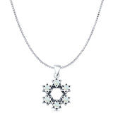 Round Lab Created White Opal Stars Pendant Box Chain Necklace Oxidized 925 Sterling Silver