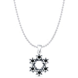 Round Black Onyx Stars Pendant Bead Chain Necklace Oxidized 925 Sterling Silver