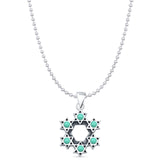 Round Turquoise Stars Pendant Bead Chain Necklace Oxidized 925 Sterling Silver