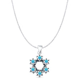 Round Lab Created Blue Opal Stars Pendant Cable Chain Necklace Oxidized 925 Sterling Silver