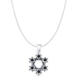 Round Black Onyx Stars Pendant Cable Chain Necklace Oxidized 925 Sterling Silver