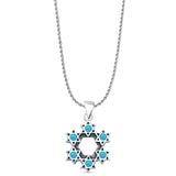 Round Lab Created Blue Opal Stars Pendant Rope Chain Necklace Oxidized 925 Sterling Silver