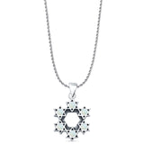 Round Lab Created White Opal Stars Pendant Rope Chain Necklace Oxidized 925 Sterling Silver
