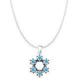 Round Lab Created Blue Opal Stars Pendant Rolo Chain Necklace Oxidized 925 Sterling Silver