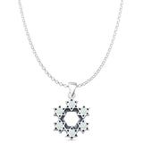 Round Lab Created White Opal Stars Pendant Rolo Chain Necklace Oxidized 925 Sterling Silver