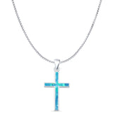 Lab Created Blue Opal Cross Pendant Box Chain Necklace 925 Sterling Silver
