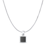 Black Onyx Square Pendant Box Chain Necklace 925 Sterling Silver